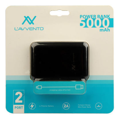Picture of L'avvento Compact Design Power Bank,5000 mAh Real Capacity With LED Indicator and Micro Cable - Blac