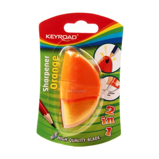 Picture of براية أورانج بلاستيك 1 عين، بشفرة معدن + أستيكة + خزان ، 1 قطعة على كارت - كي رود موديل KR971136