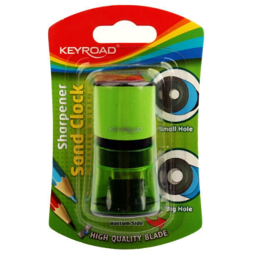 图片 沙漏造型塑料卷笔刀，双孔配金属刀片 + 集屑盒 – Keyroad 型号 KR970528
