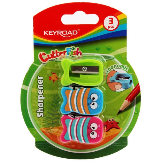 Image de Taille-crayon en plastique en forme de poisson, 3 pièces sur carte - Modèle Keyroad KR972122