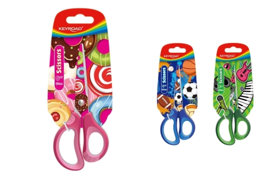 Bild von Bunte Kinderschere aus Metall 15 cm 151 × 66 × 11 mm, 1 Stück auf Karte – Keyroad Modell KR971675