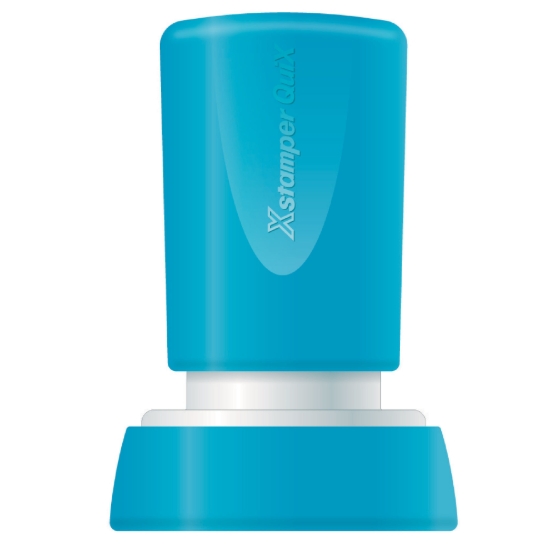 Image de Tampon automatique circulaire bleu de pression en séries 20 mm, modèle Q34XS de stamper quix.