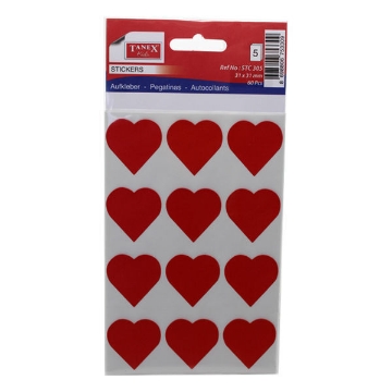 Show details for Red Heart Sticker 5 Sheets 12 Pieces - Tanex 305 Picture of Red Heart Sticker 5 Sheets 12 Pieces - Tanex 305