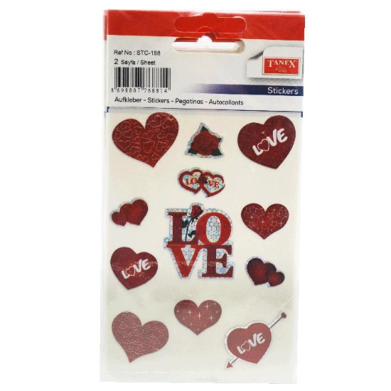 Picture of Red Heart Shapes Stickers, 12 Pieces, 2 Sheets - Tanex STC-188