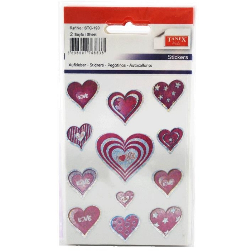 Picture of Laser Heart Shape Sticker, Multicolor 12 Pieces, 2 Sheets - Tanex STC-190