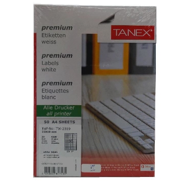 Show details for White Self Adhesive Computer Labels 50 Sheets A4, 90 Labels/ Sheet 19*33 mm - Tanex TW-2319 m Picture of White Self Adhesive Computer Labels 50 Sheets A4, 90 Labels/ Sheet 19*33 mm - Tanex TW-2319 m