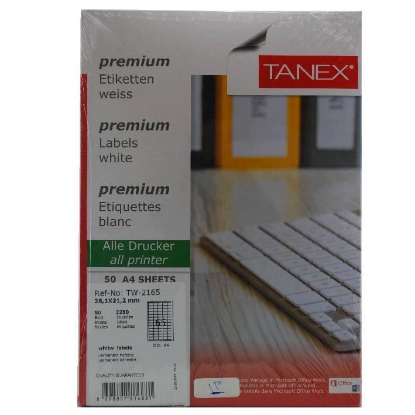 Picture of COMPUTER LABEL TANEX WHITE 38 × 21.2 MM 50 SHEETS A4 / 65 MODEL 65 TW-2165