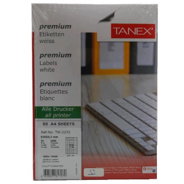 Show details for Self-Adhesive Computer Labels, White 50 Sheets 23.3 x 35mm A4 / 72 - Tanex TW-2272 Picture of Self-Adhesive Computer Labels, White 50 Sheets 23.3 x 35mm A4 / 72 - Tanex TW-2272