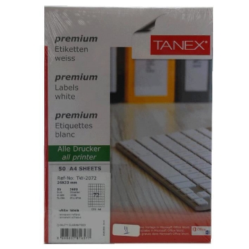 Show details for  White Computer Labels 50 Sheets A4, 72 Pieces 42*42 mm - Tanex TW2102 Picture of  White Computer Labels 50 Sheets A4, 72 Pieces 42*42 mm - Tanex TW2102