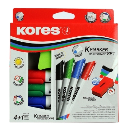 Picture of Whiteboard marker Set round 4 colors + White board eraser kores Model 20863