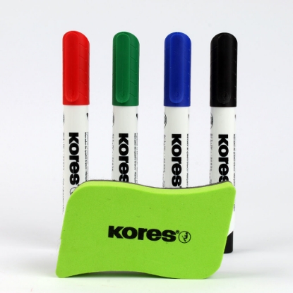 Picture of Whiteboard marker Set round 4 colors + White board eraser kores Model 20863