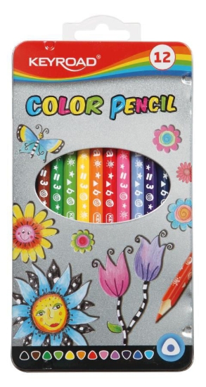 Image de Crayons en bois 12 pièces, dans un étui en métal triangulaire, modèle médical Keyroad KR971450.