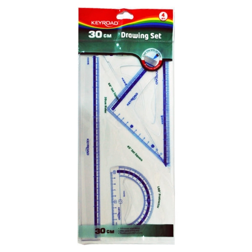 Picture of Engineering Set 4 pieces (Ruler 30 cm + 2 triangles + protractor) Keyroad Model KR971429