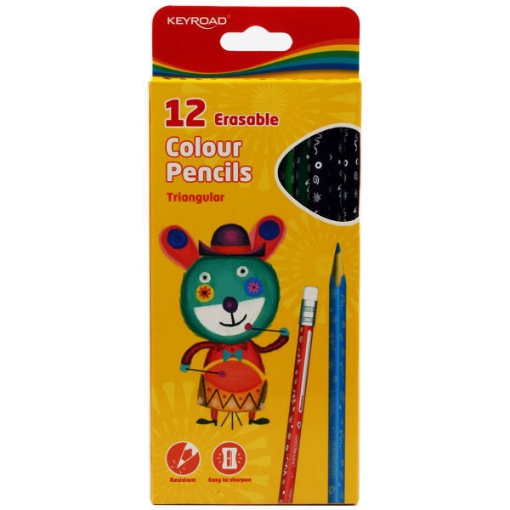 Picture of Wooden Pencils 12 Pencils with Eraser Medical Triangle 24 colors 0.3 ml Keyroad Model KR971453