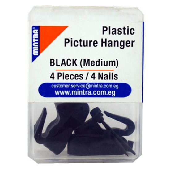 Imagen de Pack de 4 Perchas de Plástico + 4 Clavos Medianas Negras - Mintra