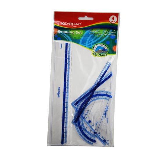 Imagen de Juego de Geometría Transparente de 4 Piezas Keyroad (Regla de 20 cm + 2 Triángulos + Transportador) Modelo KR971247