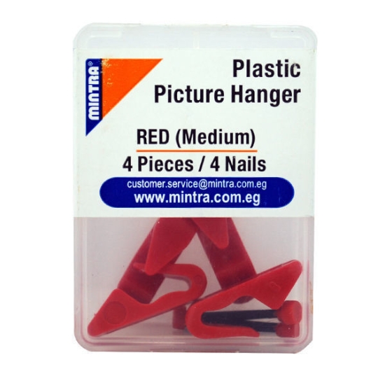 Imagen de GANCHO MEDIO PLÁSTICO ROJO 4 PCS 4 CLAVOS - Mintra 96458
