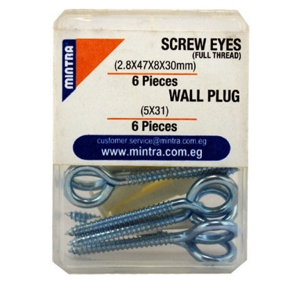 Picture of Screw Eyes 30 x 8 x 47 x 2.8 mm + Plastic Wall Plug 50 * 31 mm – Mintra