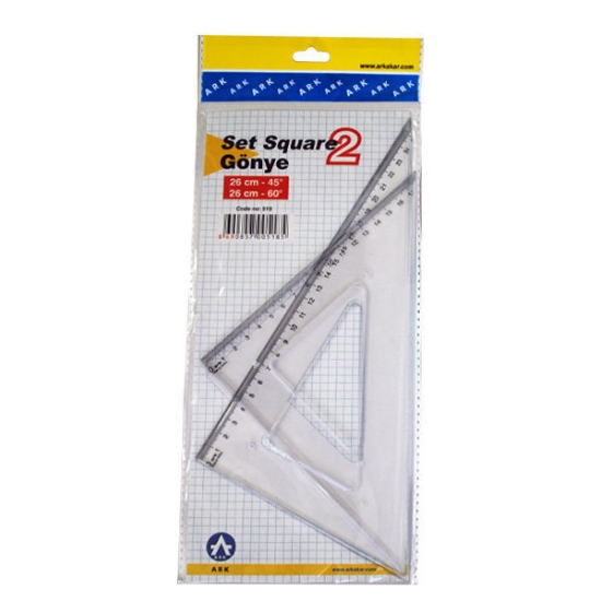 Picture of Set of 2 Plastic Triangles 26 cm in Transparent Color, Dimensions 30 * 10 * 5 cm, Weight 105 gm - Ark 518