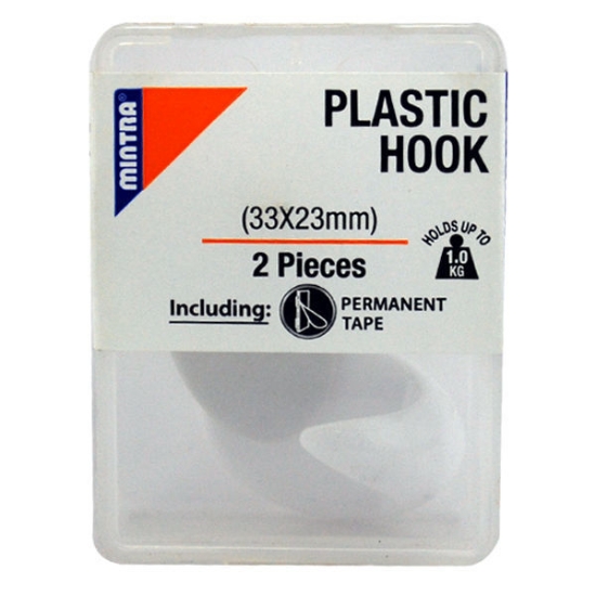 Bild von Kunststoffhaken 2 Stück 33*23 mm Weiße Farbe Hält bis zu 1KG - Mintra