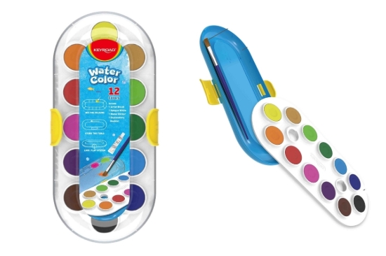 Bild von Aquarellfarben-Box 12 Farben + Pinsel – Keyroad Modell KR971829