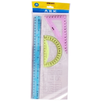 Picture of Geometry Set, 3 Pieces (Triangle + 30cm Ruler + Protractor) Multicolor – Ark 026