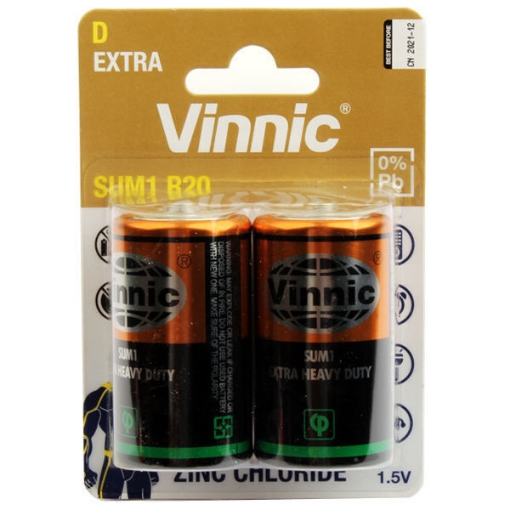 Picture of 2 Zinc Chloride Battery D, Extra Heavy Duty 1.5V - Vinnic SUM1 R20