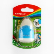 图片 海军蓝塑料削笔器，1 孔配金属刀片 + 橡皮，卡装 1 个 – Keyroad 型号 KR971057