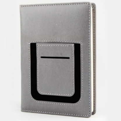 Picture of  leather notes, cream paper with pocket, gray color, size A5