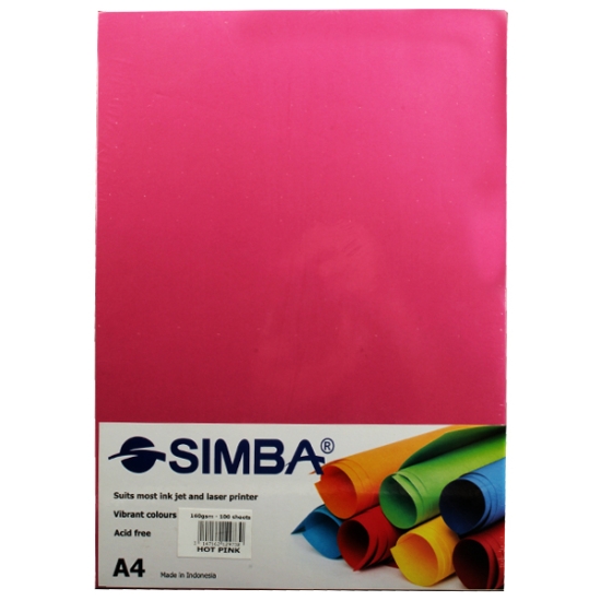 Picture of Simba Pink Copy Paper Pack 160gsm 100 Sheets 4A.