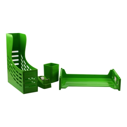 Picture of Green Plastic File Magazine + Tray + Cutter + Pen Holder - Mas 882