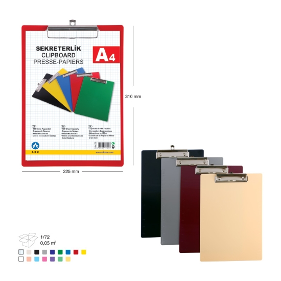 Imagen de Portapapeles con Clip, Plástico Multicolor A4 - Ark 760