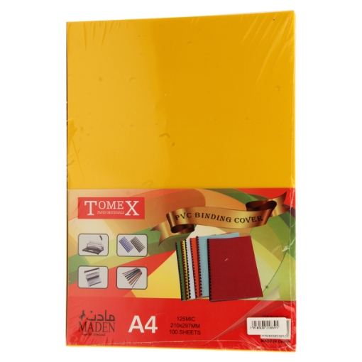 Picture of Binding Cover Pack Tomex 125 Micron 100 Pieces A4 Yellow - Madden