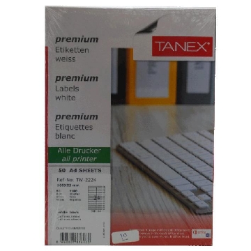 Show details for Computer Labels, White 50 Sheets 24 Rectangles, 23 x 105 mm A4 - Tanex TW-2224 Picture of Computer Labels, White 50 Sheets 24 Rectangles, 23 x 105 mm A4 - Tanex TW-2224