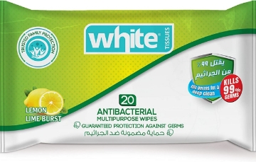 Agrandir l'image de Lingettes humides antibactériennes parfum citron 20 lingettes blanches Image de Lingettes humides antibactériennes parfum citron 20 lingettes blanches