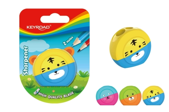 Picture of Plastic sharpener with metal blade, 2 holes + container, 1 piece on card – Keyroad Model KR971893