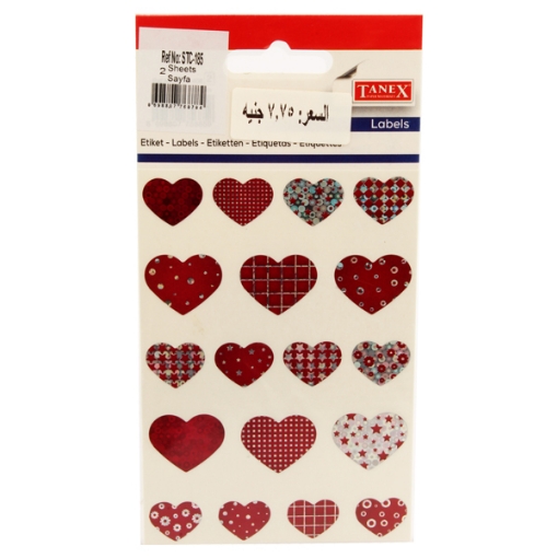 Picture of Red Hearts Sticker 2 Sheets 18 Pieces - Tanex STC-185