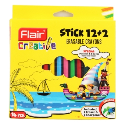 Picture of Erasable Crayons Box 14 Colors 110ml + Sharpener + Eraser - Flair FA8030