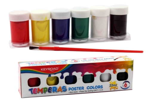 Picture of Poster colors, 6 colors jar + brush 22 ml, Keyroad KR971515