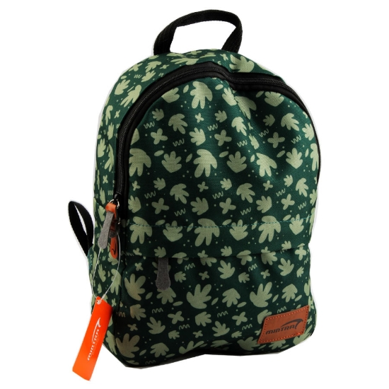 Bild von Kleine grüne Schultasche mit grauen Blättern bedruckt, 10 Liter – Mintra.