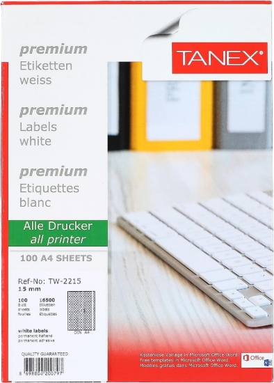 Imagen de Etiqueta para computadora Tanex amarilla 210 × 297 mm 25 hojas modelo TW-2000