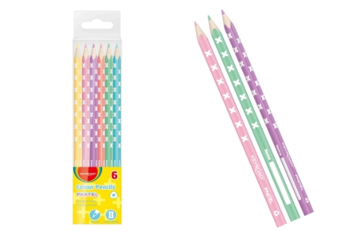 Picture of Wooden Pencils, Triangle, 6 Pastel Colors, Keyroad Model: KR971871