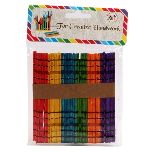 Image de Bâtonnets en bois larges colorés 11 × 1 cm, 2 mm d'épaisseur, sachet de 50 pièces – Simba modèle MB-1012