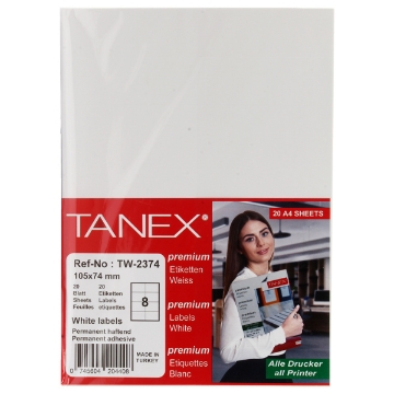 Show details for Computer Sticker, White 20 Sheets 8 Rectangles, 74 x 105 mm A4 - Tanix TW-2374 Picture of Computer Sticker, White 20 Sheets 8 Rectangles, 74 x 105 mm A4 - Tanix TW-2374