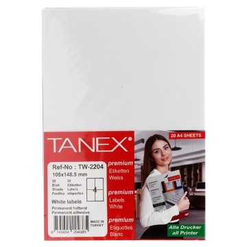 Show details for Computer Sticker, White 20 Sheets 4 Rectangles, 148.5 x 105 mm A4 - Tanix TW2204 Picture of Computer Sticker, White 20 Sheets 4 Rectangles, 148.5 x 105 mm A4 - Tanix TW2204