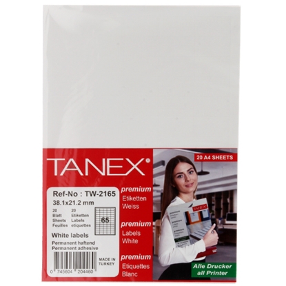 Picture of TANEX COMPUTER STICKER WHITE 20 PAPERS 38 × 21.2 MM / 65 A4 TW-2165