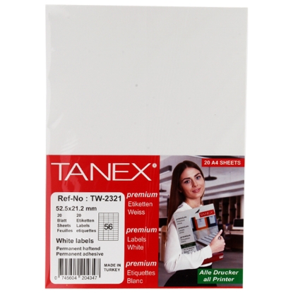 Picture of TANEX COMPUTER STICKER WHITE 20 PAPERS 52 × 21.2 MM / 56 A4 TW-2321