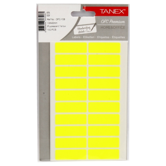 Image de Étiquettes d'écriture jaune, 20 rectangles 40 x 13 mm, 5 feuilles A5 - Tanex OFC-108