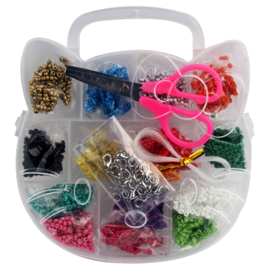 Bild von Mini-Pony-Perlen-Set 1200 Stück Bunte Farben Verschiedene Formen mit Schere Elastischem Faden und Hummerverschlüssen – Simba Modell 6006