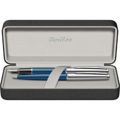 Picture of SCRIKSS METROPOLIS FOUNTAIN PEN + BALL PEN SET 78 BLUE IN PREMIUM BOX MODEL 55776